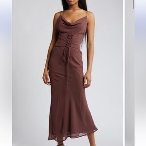 Rare London Cowl Neck Corset Chiffon Cocktail Dress